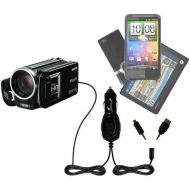 Gomadic Dual DC Vehicle Auto Mini Charger designed for the Sanyo Camcorder VPC-FH1 - Uses Gomadic TipExchange to charge multiple devices in your car