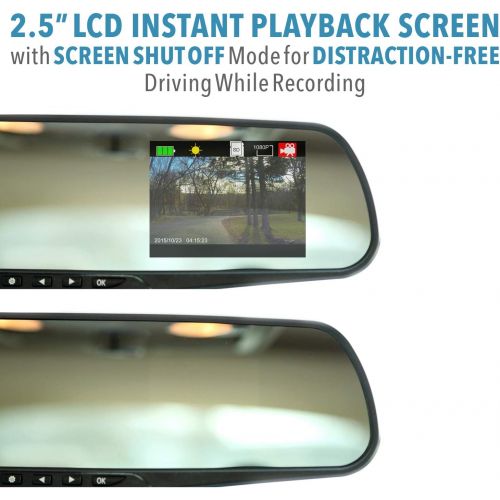  [아마존베스트]Official HD Mirror Cam  As Seen on TV Dash Cam 350°, Motion Detection, 2.5” LCD, 720P HD, Dashboard Camera Video Recorder with Micro SD Card, Loop Recording, Night-Mode (8GB)