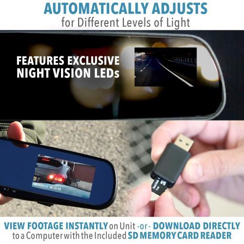  [아마존베스트]Official HD Mirror Cam  As Seen on TV Dash Cam 350°, Motion Detection, 2.5” LCD, 720P HD, Dashboard Camera Video Recorder with Micro SD Card, Loop Recording, Night-Mode (8GB)