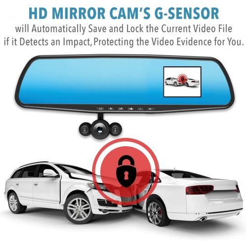  [아마존베스트]Official HD Mirror Cam  As Seen on TV Dash Cam 350°, Motion Detection, 2.5” LCD, 720P HD, Dashboard Camera Video Recorder with Micro SD Card, Loop Recording, Night-Mode (8GB)