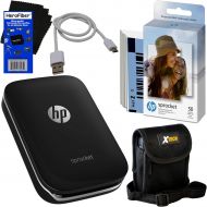 [아마존베스트]HP Sprocket Photo Printer, Print Social Media Photos on 2x3 Sticky-Backed Paper (Black) + Photo Paper (60 Sheets) + Protective Case + USB Cable + HeroFiber Gentle Cleaning Cloth