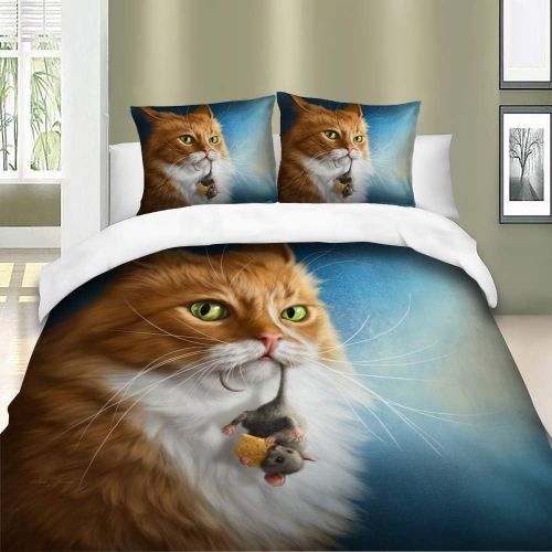  Brand: HyUkoa HyUkoa 3D Lonely Cat with Mouse Design Men Teen Kids Boys Duvet Bedding Sets 3-Pieces Cat Play with Mouse Bedlinen Sheet No Comforter,Color 1 US Queen Size