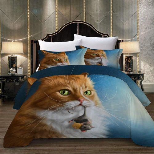  Brand: HyUkoa HyUkoa 3D Lonely Cat with Mouse Design Men Teen Kids Boys Duvet Bedding Sets 3-Pieces Cat Play with Mouse Bedlinen Sheet No Comforter,Color 1 US Queen Size