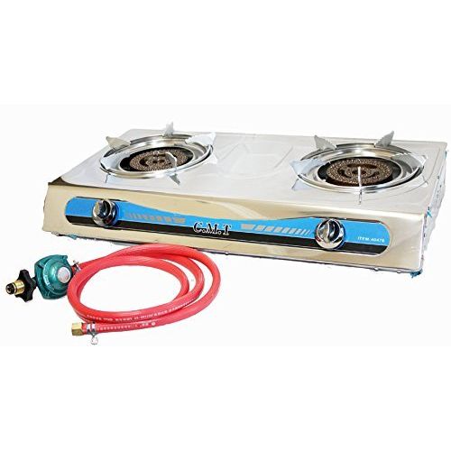  PROPANE STAINLESS 2 DOUBLE HEAD BURNER GAS STOVE 20000 BTU with Gas Regulator by I_S IMPORT