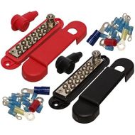 [아마존베스트](Pair - Red & Black) 12 Terminal Distribution Block -BUSBARS- With Ring Terminals