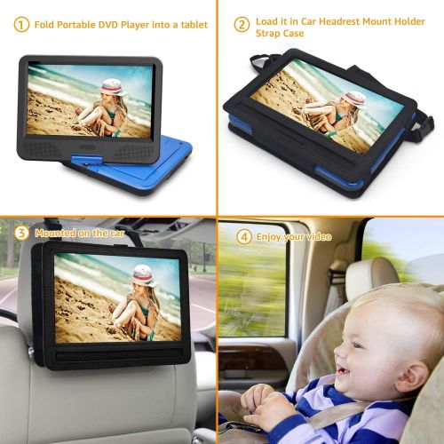  [아마존베스트]KUBEST Car Headrest Mount Holder Strap Case for Swivel & Flip Style Portable DVD Player (10-10.5 inch)