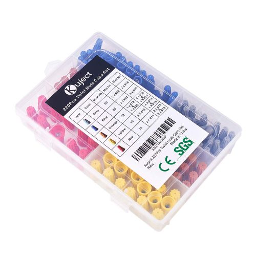  [아마존베스트]220Pcs Wire Nuts Assortment, Kuject Twist Nuts Caps Kit Electrical Wire Connectors AWG 22-10 Screw Terminals for Automotive Truck Trailer Wire Joint