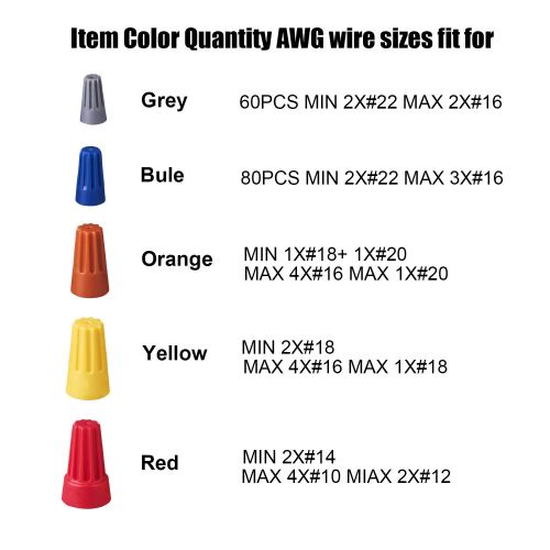  [아마존베스트]220Pcs Wire Nuts Assortment, Kuject Twist Nuts Caps Kit Electrical Wire Connectors AWG 22-10 Screw Terminals for Automotive Truck Trailer Wire Joint