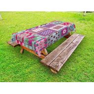 Brand: Lunarable Lunarable Cabin Outdoor Tablecloth, Vibrant Colored Handmade Needlework Seem Old Fashioned Quilt Pattern Image, Decorative Washable Picnic Table Cloth, 58 X 120, Multicolor
