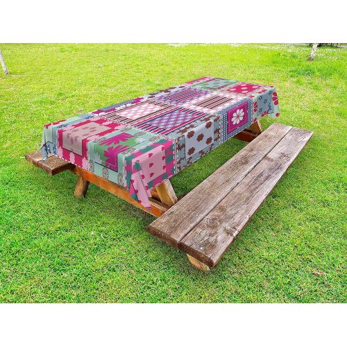  Brand: Lunarable Lunarable Cabin Outdoor Tablecloth, Vibrant Colored Handmade Needlework Seem Old Fashioned Quilt Pattern Image, Decorative Washable Picnic Table Cloth, 58 X 120, Multicolor