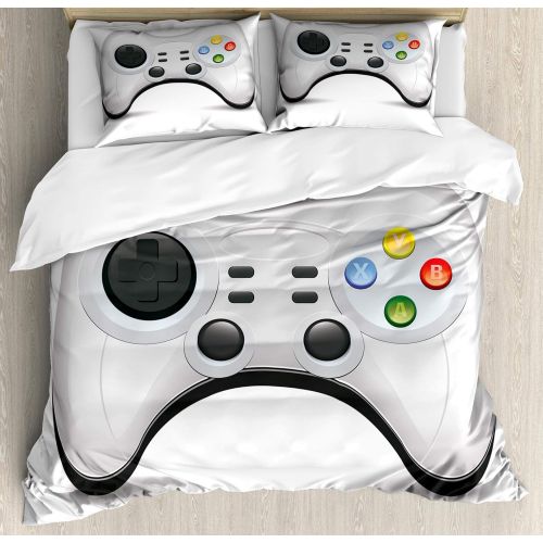  Brand: Lunarable Lunarable Gamer Duvet Cover Set, Modern Gamepad with Colorful Action Buttons with Joysticks and D-Pad, Decorative 3 Piece Bedding Set with 2 Pillow Shams, Queen Size, Pale Grey