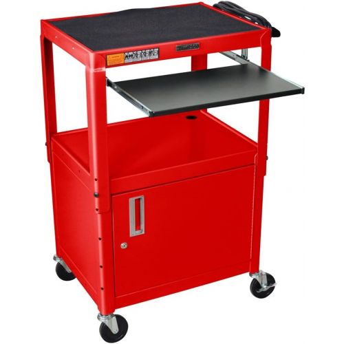  Brand: Luxor Luxor Adjustable Height Metal A/V Multipurpose Steel Utility Cart with Pullout Keyboard Tray and Cabinet - Red