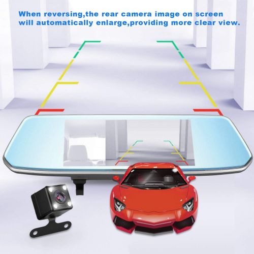  [아마존베스트]MYPIN 7 Mirror Dual Dash Cam Touch Screen Full HD 1080P Front Camera with Waterproof Rear View Camera, Parking Monitor,G-Sensor, Night Vision, Loop Recording