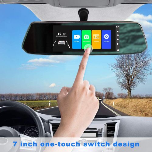  [아마존베스트]MYPIN 7 Mirror Dual Dash Cam Touch Screen Full HD 1080P Front Camera with Waterproof Rear View Camera, Parking Monitor,G-Sensor, Night Vision, Loop Recording