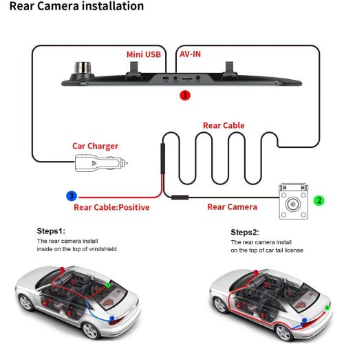  [아마존베스트]MYPIN 7 Mirror Dual Dash Cam Touch Screen Full HD 1080P Front Camera with Waterproof Rear View Camera, Parking Monitor,G-Sensor, Night Vision, Loop Recording