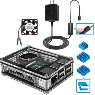 [아마존베스트]Miuzei Raspberry Pi 3 B+ Case with Fan Cooling and 3× Heat-Sinks, 5V 2.5A Power Supply with On/Off Switch Cable for RPi 3 B+, 3B, 2b