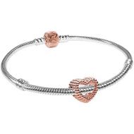 Brand: Pandora Pandora Bracelet Set Beaded Heart Rose 75626, Sterling Silver, 2 Colour