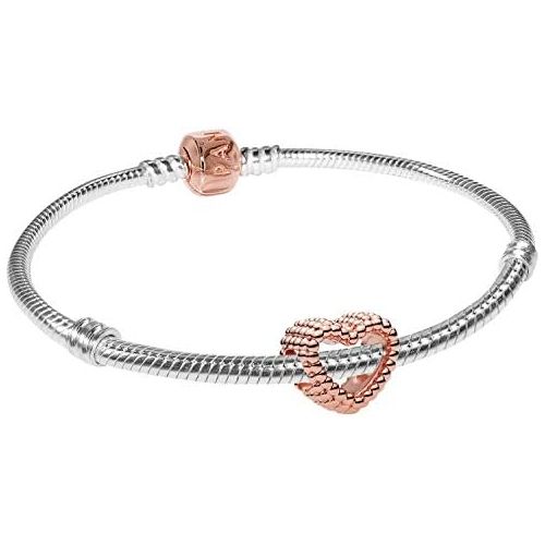  Brand: Pandora Pandora Bracelet Set Beaded Heart Rose 75626, Sterling Silver, 2 Colour