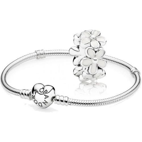  Brand: Pandora Original Pandora Gift Set - 1 Silver Bracelet with Heart Clasp 590719 and 1 Silver Intermediate Element Lovely Daisy 791495EN12