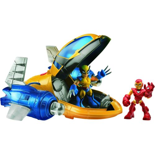  Marvel Super Hero Adventures Playskool Heroes Rescue Jet with Wolverine & Iron Man