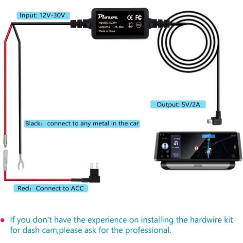  [아마존베스트]Dash Cam Hardwire Kit, Mini USB Hard Wire Kit Fuse for Dashcam, Plozoe 12V-30V to 5V Car Dash Camera Charger Power Cord, Gift 4 Fuse Tap Cable and Installation Tool（11.5ft）