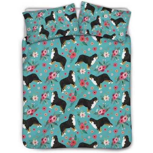  Brand: Salabomia Salabomia Bernese Mountain Dog Flower Print Duvet Cover Set with Pillowcases 3 Piece Bedding Set for Boys Girls Men Super Soft Polyester Cotton-Beige,Queen