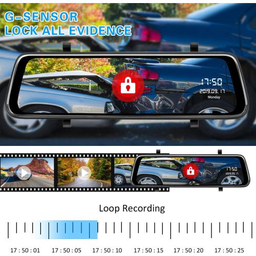  [아마존베스트]Samyoung Sanlinkee Mirror Dash Camera,10 Full HD Touch Screen Car Mirror Dash Cam Backup Camera Dual Lens 170° 1080P Front and 150°1080P Rear View Camera with Parking Monitor and G-Sensor