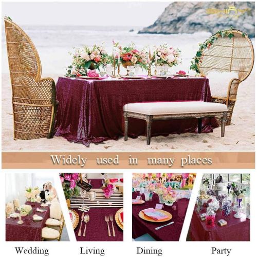  Brand: ShiDianYi Sequin Tablecloth Burgundy 90x156-Inch Sequin Table Linens Wine Rectangle Tablecloth for Wedding Decor -190222E