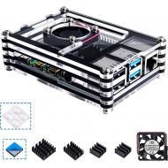 [아마존베스트]Smraza Case for Raspberry Pi 4 B, Case with Cooling Fan, Heatsinks for Raspberry Pi 4 Model B (RPI 4 Board Not Included) - Black and Clear