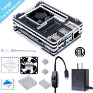 [아마존베스트]Smraza Compatible with Raspberry Pi 4 Case, Acrylic Case with Cooling Fan, Heatsinks, 5V 3A USB-C Power Supply for Raspberry Pi 4 Model B (RPI 4 Board Not Included) - Black and Cle