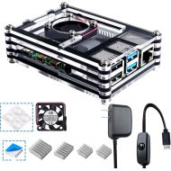 [아마존베스트]Smraza Case for Raspberry Pi 4 B, Case with Cooling Fan, Heatsinks, 5V 3A USB-C Power Supply for Raspberry Pi 4 Model B (RPI 4 Board Not Included) - Black and Clear