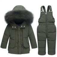 Brand: Staringirl Staringirl 2 Pcs Baby Kids Boys and Girls Winter Warm Hooded Fur Trim Snowsuit Puffer Down Jacket with Ski Bib Pants Clothes