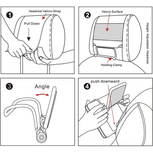  [아마존베스트]TFY Universal Car Headrest Mount Holder with Angle- Adjustable Holding Clamp for Swivel Screen Portable DVD Players, Black