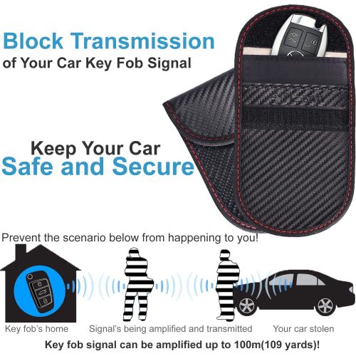  [아마존베스트]Upgraded Faraday Bag for Key Fob (2 Pack), TICONN Premium Faraday Cage Car Key Protector  RFID Signal Blocking, Anti-Theft Pouch, Anti-Hacking Case Blocker (Carbon Fiber Texture)