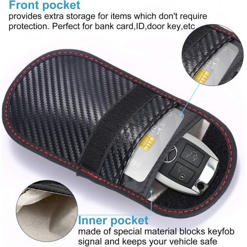  [아마존베스트]Upgraded Faraday Bag for Key Fob (2 Pack), TICONN Premium Faraday Cage Car Key Protector  RFID Signal Blocking, Anti-Theft Pouch, Anti-Hacking Case Blocker (Carbon Fiber Texture)