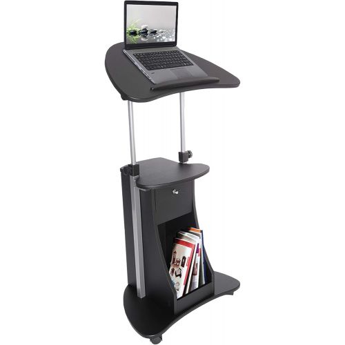  [아마존베스트]Techni Mobili RTA-B005-BK Sit-to-Stand Rolling Storage Adjustable Laptop Cart, Black