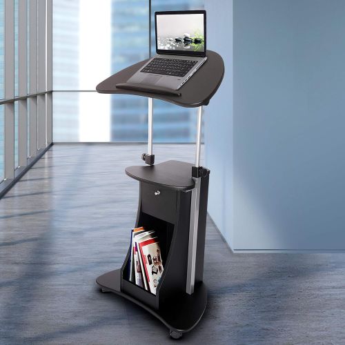  [아마존베스트]Techni Mobili RTA-B005-BK Sit-to-Stand Rolling Storage Adjustable Laptop Cart, Black