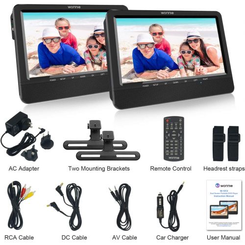  [아마존베스트]WONNIE 10.5 Portable Dual DVD Players, 1024x800 HD LCD TFT, USB/SD/MMC Card Readers, Built-in 5 Hours Rechargeable Battery, Stereo Sound, Regions Free, AV Out & in