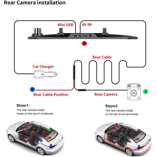  [아마존베스트]Wordcam 7-Inch Touch Screen Backup Camera Mirror Dash Cam 1080P Front and Rear Dual Lens with Waterproof Rearview Reversing Camera(Free 16GB SD Card)