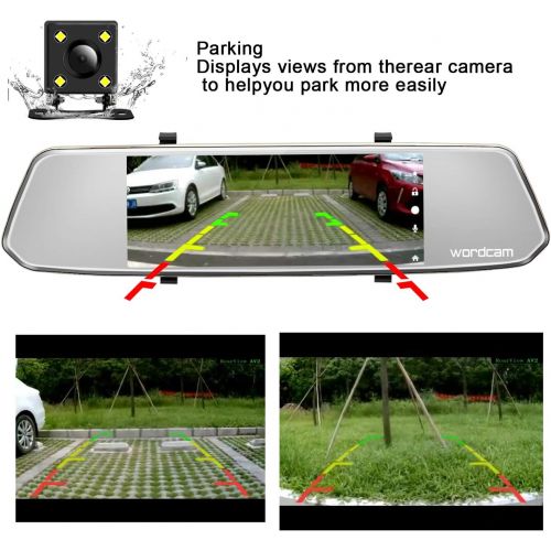  [아마존베스트]Wordcam 7-Inch Touch Screen Backup Camera Mirror Dash Cam 1080P Front and Rear Dual Lens with Waterproof Rearview Reversing Camera(Free 16GB SD Card)