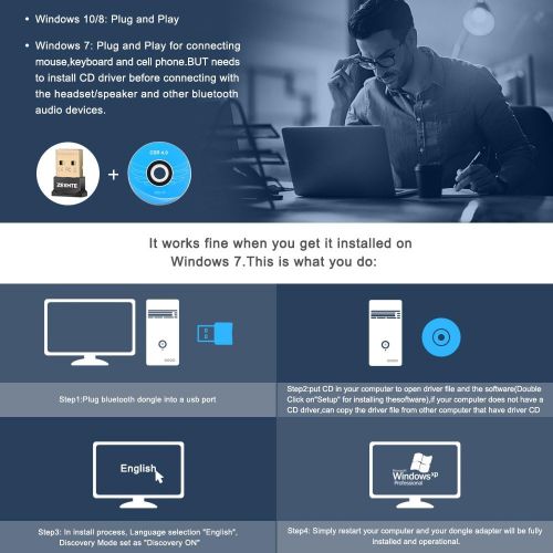  [아마존베스트]ZEXMTE Bluetooth USB Adapter CSR 4.0 USB Dongle Bluetooth Receiver Transfer Wireless Adapter for Laptop PC Support Windows 10/8/7/Vista/XP,Mouse and Keyboard,Headset