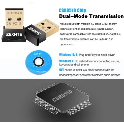  [아마존베스트]ZEXMTE Bluetooth USB Adapter CSR 4.0 USB Dongle Bluetooth Receiver Transfer Wireless Adapter for Laptop PC Support Windows 10/8/7/Vista/XP,Mouse and Keyboard,Headset