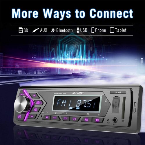  [아마존베스트]AboutBit Bluetooth Car Stereo Radio Receiver,Single Din Mechless Digital Media Receiver Support FM/AM/USB/SD/FLAC/MP3/Aux-in with 7 Color Backlit,Wireless Remote Control