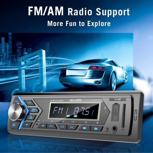  [아마존베스트]AboutBit Bluetooth Car Stereo Radio Receiver,Single Din Mechless Digital Media Receiver Support FM/AM/USB/SD/FLAC/MP3/Aux-in with 7 Color Backlit,Wireless Remote Control