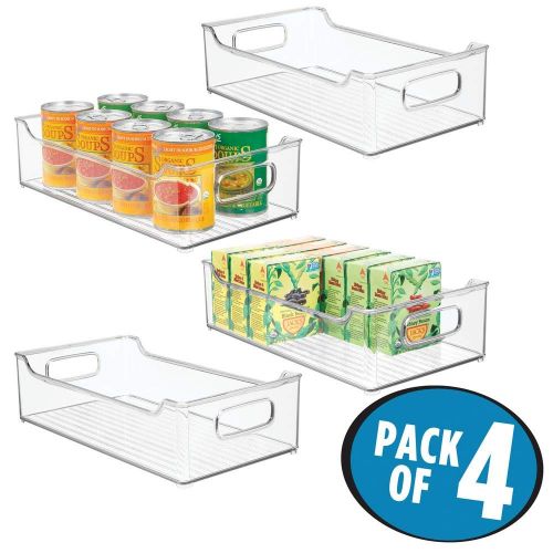  Brand: mDesign mDesign Wide Stackable Plastic Kitchen Pantry Cabinet, Refrigerator or Freezer Food Storage Bin with Handles - Organizer for Fruit, Yogurt, Snacks, Pasta - BPA Free, 14.5 Long, 4 P
