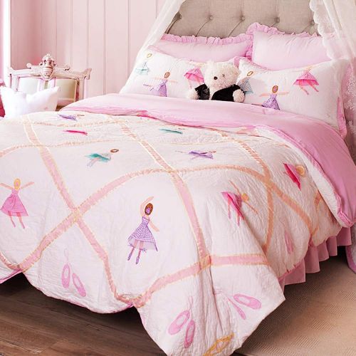  Brandream Pink Kids Comforter Set Cute Girls Bed Quilt Set Cotton Twin Size Ballet Ballerina Bedroom Set Luxury Handmade Quilts