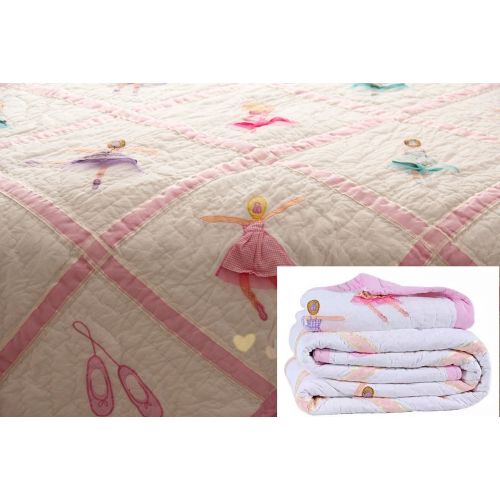  Brandream Pink Kids Comforter Set Cute Girls Bed Quilt Set Cotton Twin Size Ballet Ballerina Bedroom Set Luxury Handmade Quilts