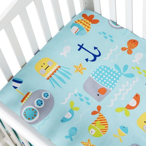  Baby Boy Bedding Set Nautical Ocean Blue Nursery Crib Bedding Set by Brandream, 4 Pieces, Cartoon...