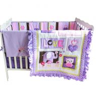 Brandream Crib Bedding Sets for Girls with Bumpers Purple Floral Owl Elephant Nursery Bedding Set,8pcs