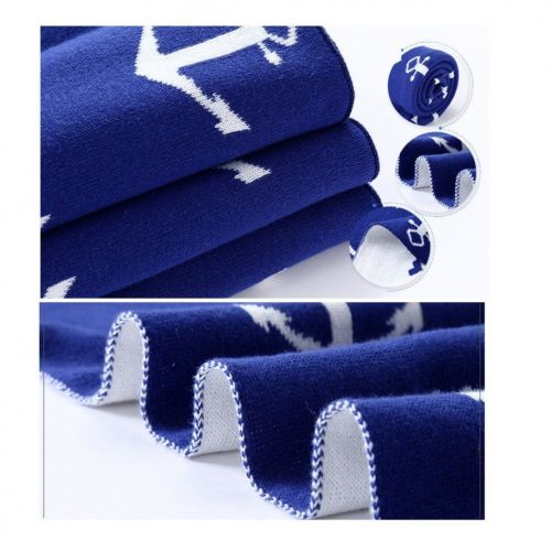  Brandream Baby Knitted Cotton Blanket Nautical Anchor Print Reversible Blanket Double Layer Breathable Blue & White Crib Toddler Blanket for Boys, 30x40